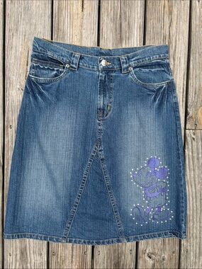 DISNEY STORE | VTG Disney Micky Mouse Rhinestone A-Line Denim Skirt | Size 12